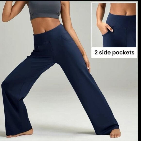 ESoft High Waisted Loose Wide Leg Pants XL 28” Inseam Work Dress Blue Pockets - Picture 1 of 6